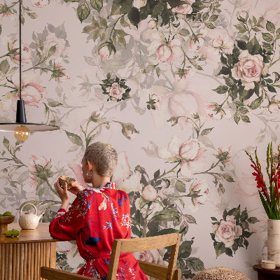Papel mural texturado decorativo con estampado floral