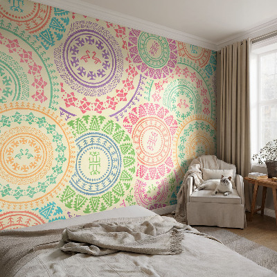 Fotomural decorativo para cabecero de cama con mandalas coloridos