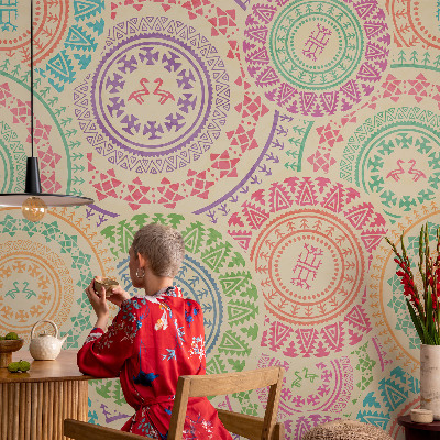 Fotomural decorativo para cabecero de cama con mandalas coloridos