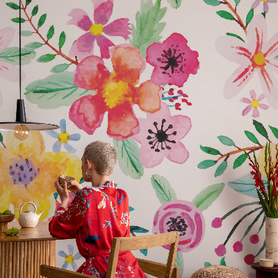 Mural de pared con estampado hermoso con un motivo floral que aporta frescura