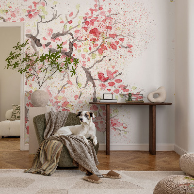 Papel mural con patrón decorativo con ramas floridas