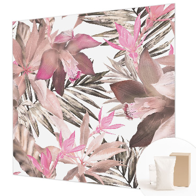 Papel mural texturado decorativo con estampado de flores exóticas