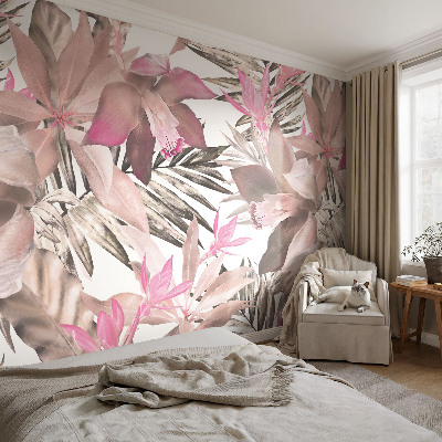 Papel mural texturado decorativo con estampado de flores exóticas