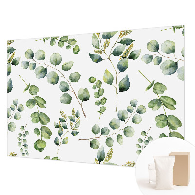 Papel mural con patrón decorativo con hojas verdes