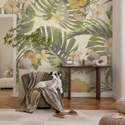 Fotomural decorativo para cabecero de cama con motivo de flora exótica