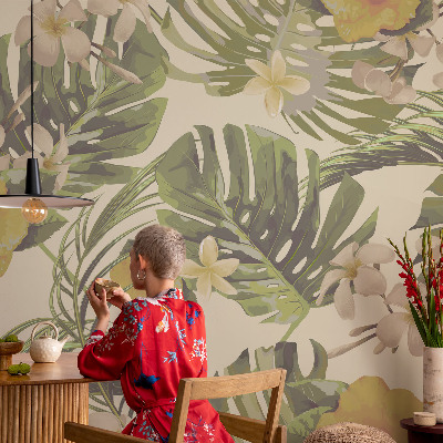 Fotomural decorativo para cabecero de cama con motivo de flora exótica