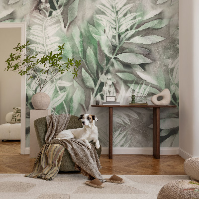 Papel mural texturado decorativo con diseño de hojas en estilo acuarela