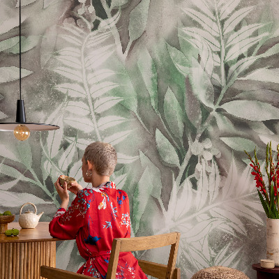 Papel mural texturado decorativo con diseño de hojas en estilo acuarela