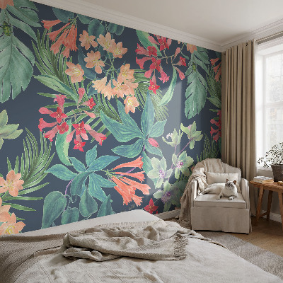 Papel mural con patrón decorativo con motivo de flores tropicales