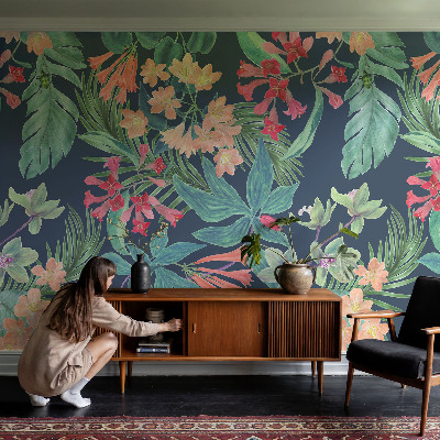 Papel mural con patrón decorativo con motivo de flores tropicales