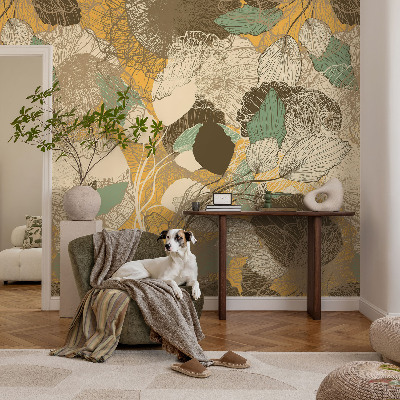 Papel mural texturado decorativo con diseño de motivos vegetales