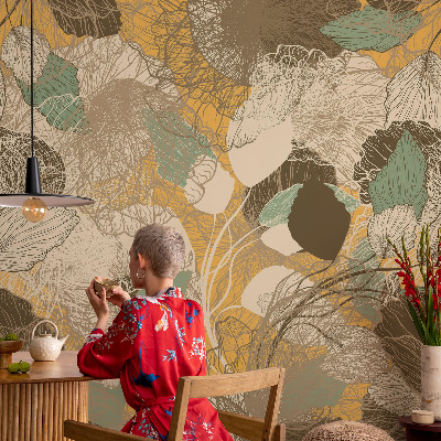 Papel mural texturado decorativo con diseño de motivos vegetales