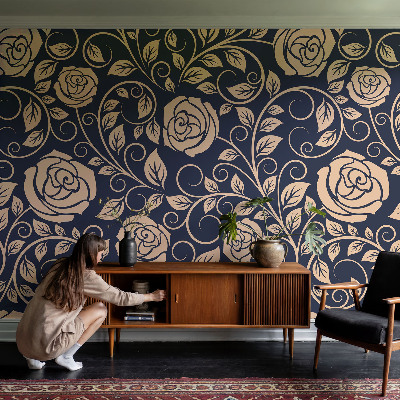 Papel mural con patrón decorativo con diseño de flores románticas