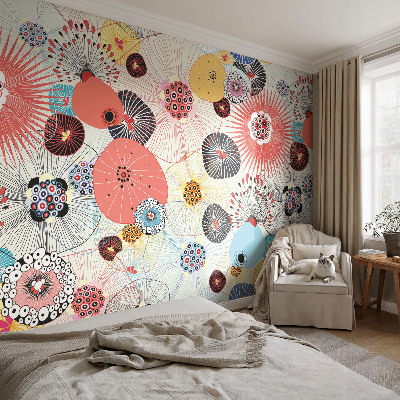 Fotomural decorativo para cabecero de cama con diseño de flores coloridas