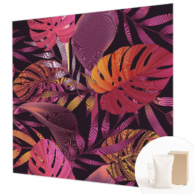 Papel mural texturado decorativo con motivo de hojas exóticas