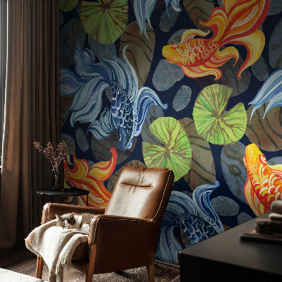 Papel mural texturado decorativo con un diseño de patrones de peces