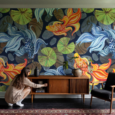 Papel mural texturado decorativo con un diseño de patrones de peces