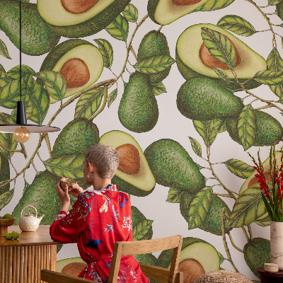 Papel mural con patrón decorativo con un diseño de aguacate