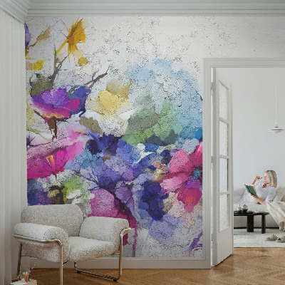 Papel mural texturado decorativo con diseño de flores abstractas