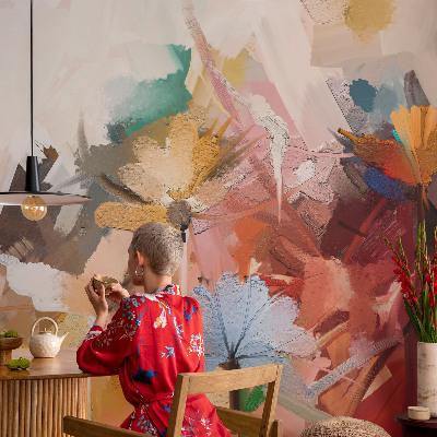 Papel mural con patrón decorativo con un diseño floral abstracto