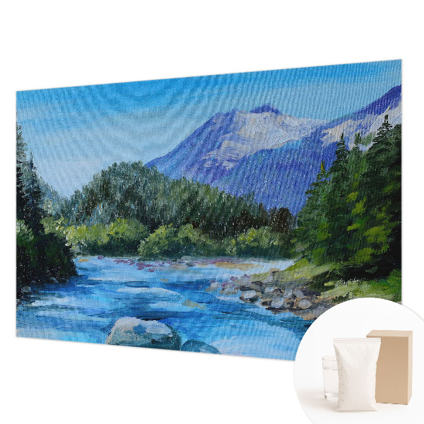 Papel mural con patrón decorativo con un paisaje de montaña
