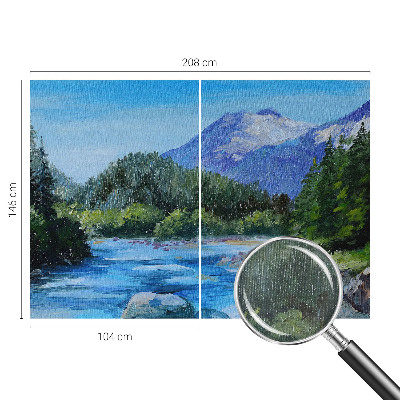 Papel mural con patrón decorativo con un paisaje de montaña