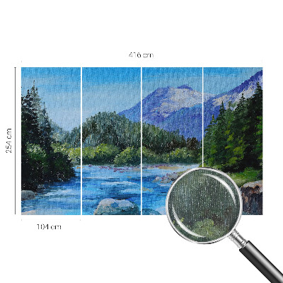 Papel mural con patrón decorativo con un paisaje de montaña