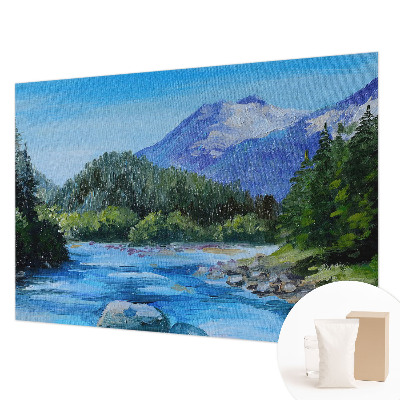Papel mural con patrón decorativo con un paisaje de montaña
