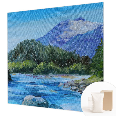 Papel mural con patrón decorativo con un paisaje de montaña