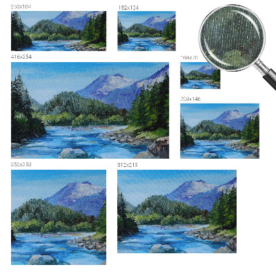 Papel mural con patrón decorativo con un paisaje de montaña