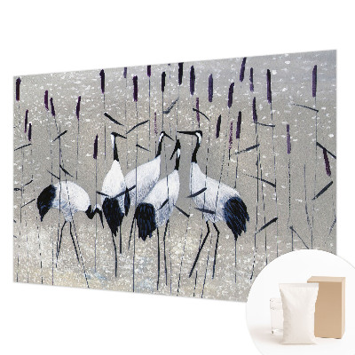 Fotomural decorativo para cabecero de cama con diseño de grúas en composición armónica