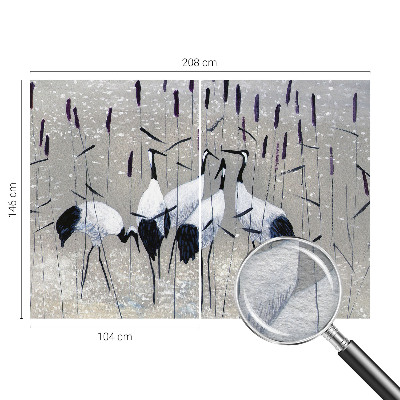 Fotomural decorativo para cabecero de cama con diseño de grúas en composición armónica