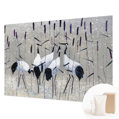 Fotomural decorativo para cabecero de cama con diseño de grúas en composición armónica
