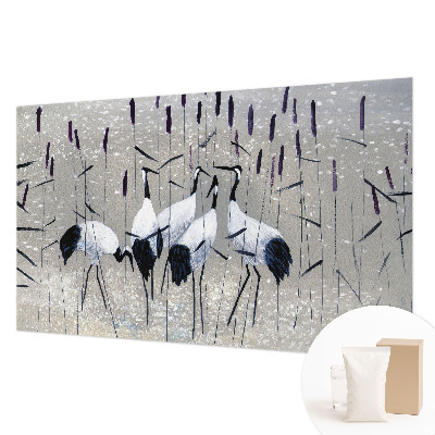 Fotomural decorativo para cabecero de cama con diseño de grúas en composición armónica