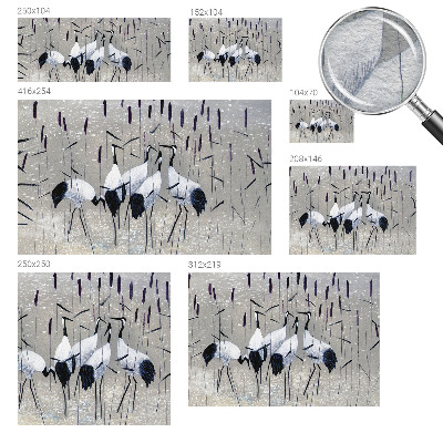 Fotomural decorativo para cabecero de cama con diseño de grúas en composición armónica