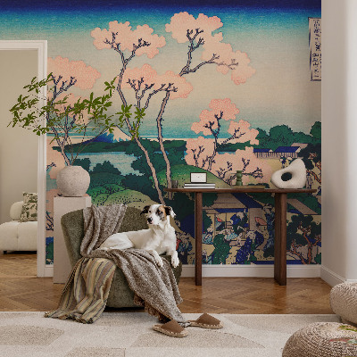 Papel mural texturado decorativo con motivo de flores de cerezo