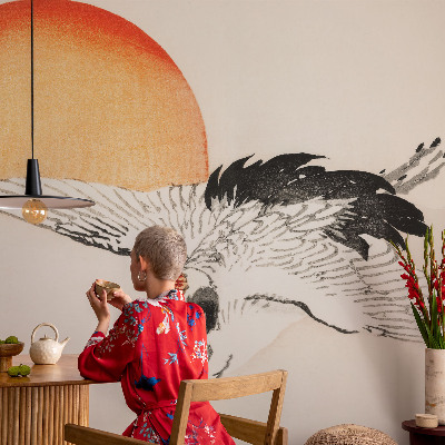 Mural de pared con estampado hermoso con diseño de grúa elegante