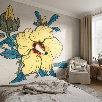 Mural de pared con estampado hermoso con diseño de flor amarilla