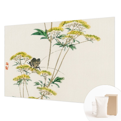 Papel mural texturado decorativo con diseño de flores y motivos de naturaleza
