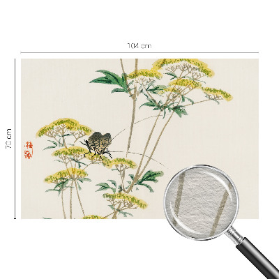 Papel mural texturado decorativo con diseño de flores y motivos de naturaleza
