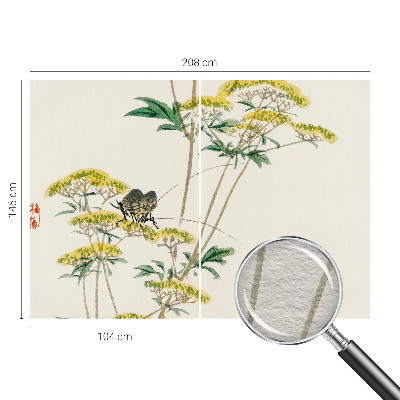 Papel mural texturado decorativo con diseño de flores y motivos de naturaleza