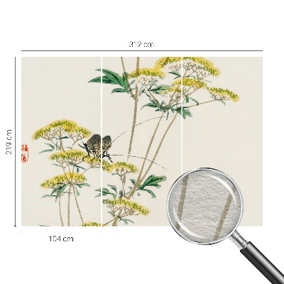 Papel mural texturado decorativo con diseño de flores y motivos de naturaleza