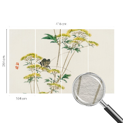 Papel mural texturado decorativo con diseño de flores y motivos de naturaleza