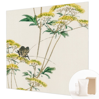 Papel mural texturado decorativo con diseño de flores y motivos de naturaleza