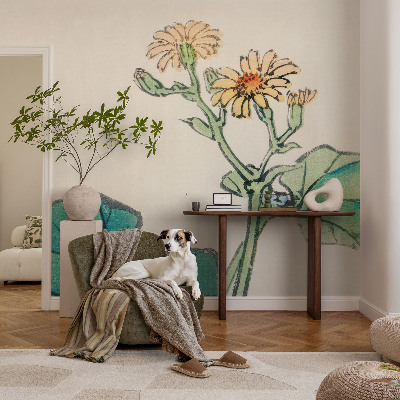 Fotomural decorativo para cabecero de cama con motivo de flores y hojas
