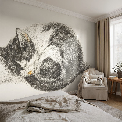 Papel mural con patrón decorativo con un diseño de gatito adorable