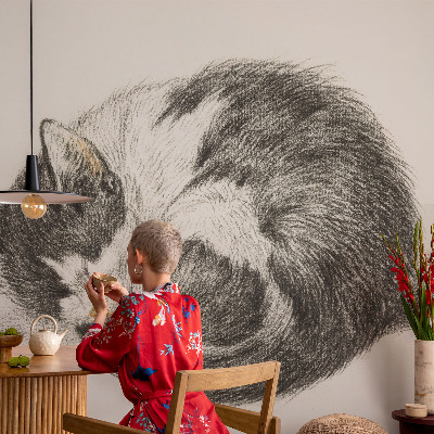 Papel mural con patrón decorativo con un diseño de gatito adorable