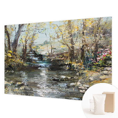 Papel mural texturado decorativo con motivo de arroyo forestal