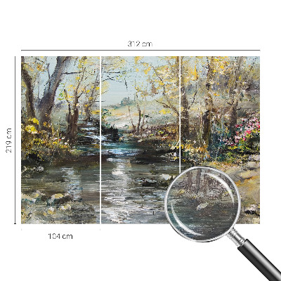 Papel mural texturado decorativo con motivo de arroyo forestal