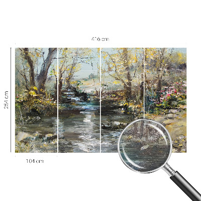 Papel mural texturado decorativo con motivo de arroyo forestal